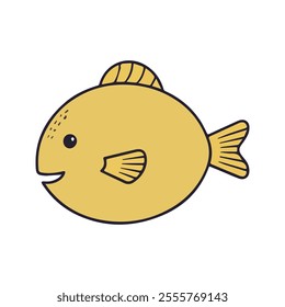 Flat vector illustration of a Pygmy Pufferfish with yellow body, compact shape, simple design, minimal style, clean aesthetic