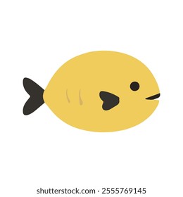 Flat vector illustration of a Pygmy Pufferfish with yellow body, compact shape, simple design, minimal style, clean aesthetic