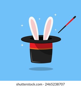 Flat vector illustration of a rabbit in magical hat