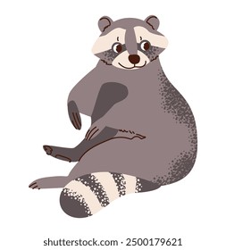 Ilustración vectorial plana de un mapache. Este animal nocturno, conocido por su rostro enmascarado y su naturaleza lúdica, es perfecto para la vida silvestre y el contenido de temática forestal.