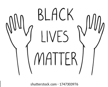 Flat vector illustration of raised hands. Unity concept. Black lives matter poster