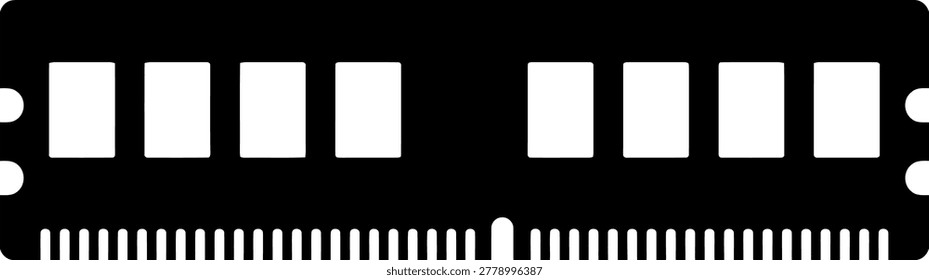 Flat vector illustration of a RAM memory stick showing circuit board layout and connection pins in black and white.