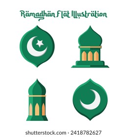 Flat vector illustration with Ramadan theme. Eid al-Fitr holiday flat vector. Simple flat illustration. Islamic theme illustration. Suitable for banners, presentations, icons, stickers, etc.