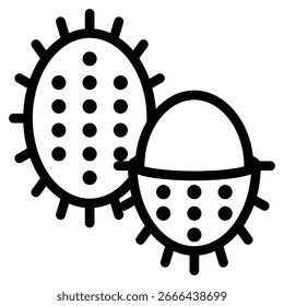 Ilustración vectorial plana de Rambutan, ícono de fruta exótica tropical, aislado sobre fondo blanco