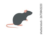 Flat vector illustration of a rat in side profile with long tail and small ears, minimal cartoon design, isolated design for animal or pest concepts