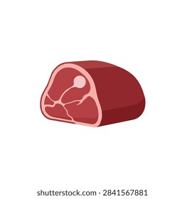 Flat vector illustration of a raw red meat cut with bone and fat marbling on white background