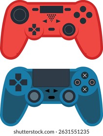 Flat Vector Illustration of Red and Blue Gaming Controllers – Modern Gamepad Pair Design