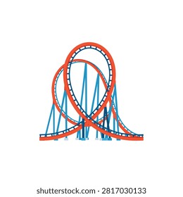 Flat Vector Illustration of a Red and Blue Rollercoaster Track with a Loop Isolated on White Background