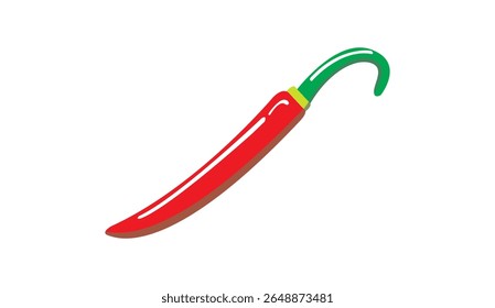 Flat vector illustration of a red chili pepper with a green stem. Suitable for culinary content, spicy food ingredients, food packaging design, and vegetable-related graphics.
