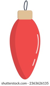 Flat vector illustration of red christmas light bulb icon isolated on white background.