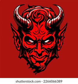 Flat vector illustration of red devil portrait