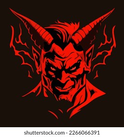 Flat vector illustration of red devil portrait