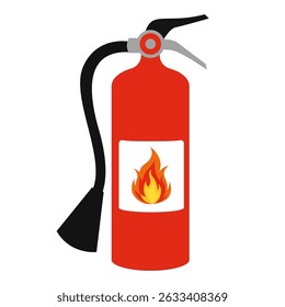 Flat vector illustration red fire extinguisher icon on white background. Fire safety.
