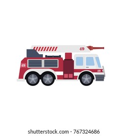 Flat Vector Illustration of a Red Fire Engine