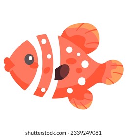 Flat vector illustration. Red fish clown in simple naive style. Marine illustration on white background