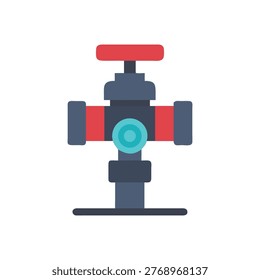 Flat vector illustration of a red and grey industrial valve with a simplistic, clean design on black background.