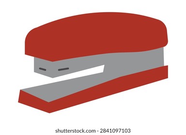 A flat vector illustration of a red and grey office stapler isolated on a white background.