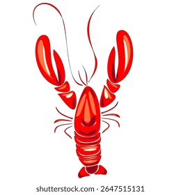 Ilustração vetorial plana de uma lagosta vermelha com realces e sombras estilizados. Ideal para design de marca de restaurante mediterrâneo, embalagem ou com temática de frutos do mar.