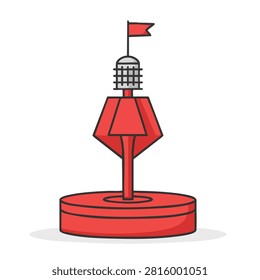 A flat vector illustration of a red maritime navigational buoy used for water traffic safety and navigation in the ocean or sea