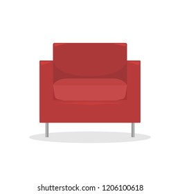 Flat vector illustration. Red modern armchair in retro style. An isolated figure.