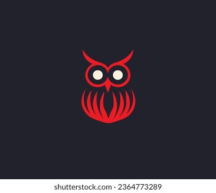 Flat vector illustration of a red owl on a dark background