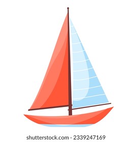 Flat vector illustration. Red sailing ship with white sails. Marine illustration on white background 