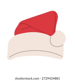 Flache Vektorgrafik von roten Weihnachtsmützen mit weißem Fellbesatz und Pom-Pom in verschiedenen Formen und Winkeln. Sauber-minimalistischer Stil, einzeln auf weißem Hintergrund. Perfekt für Weihnachtsdesign, Weihnachtsgrußkarten, Wintermarken, Festplakate, Social-Media-Inhalte, Aufkleber und saisonale Marketingprojekte.