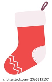 Flat vector illustration of red sock isolated on white background. 