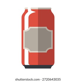 Uma ilustração vetorial plana de uma lata de refrigerante vermelha com um rótulo em branco