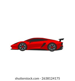 Flat vector illustration of a red sports car viewed from the side. This modern supercar design is perfect for automotive posters, racing themes, car games, and children's materials.