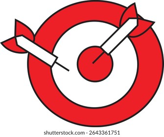 Ilustração de vetor plano de alvo vermelho com setas atingindo o centro simbolizando precisão, realização de metas e estratégia de sucesso empresarial