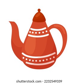 flat vector illustration of red teapot with simple ornament