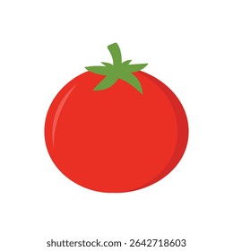 Flat vector illustration of a red tomato with a green stem on a white background. Clean, minimal style ideal for food icons, cooking designs, educational materials, and healthy eating themes.
