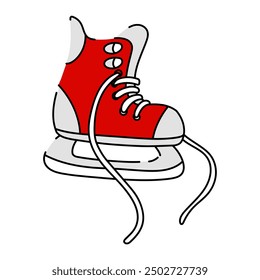 Eine flache Vektorgrafik eines rot-weißen Hockeyskates, einzeln auf Weiß. In den Farben der kanadischen Flagge. Individuelle Elemente des Eislaufens, des Wintersports. Hockey, Eiskunstlauf