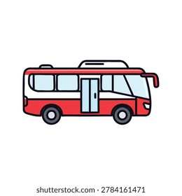 A flat vector illustration of a red and white bus isolated on a white background, suitable for transportation icons and graphic design.