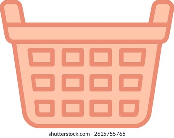 Flat vector illustration of a red-orange laundry basket with woven pattern, suitable for cleaning, washing, or household app interfaces.
