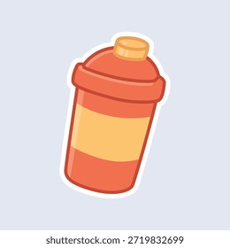 Flache Vektorgrafik einer rot-orangefarbenen Schüttelflasche, die für Hydratation, Proteinshake und Fitness-Lifestyle steht. Perfekt für Fitnessstudio, Ernährung und Gesundheitsinhalte.