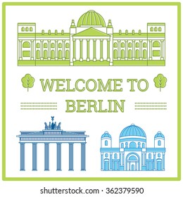 Flat vector Illustration Reichstag in Berlin, Berlin Cathedral, Brandenburg Gate, Berlin wall, Germany