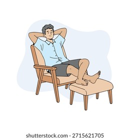 Flat vector illustration of relaxed man sitting in chair at home