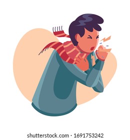 Flat Vector Illustration Representing Coughing Person As A Symptom of Corona Virus