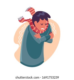 Flat Vector Illustration Representing High Fever Person As A Symptom of Corona Virus