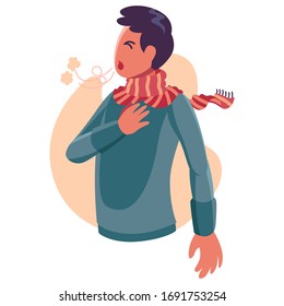 Flat Vector Illustration Representing Person Feel Hard to Breath As A Symptom of Corona Virus