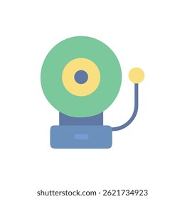 A flat vector illustration of a retro bell with simple shapes and pastel colors.