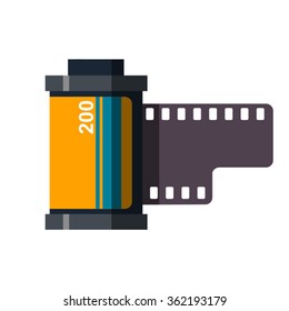 Flat vector illustration of retro photo film in cartridge