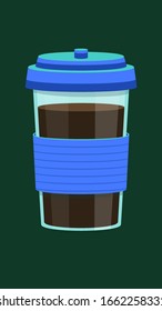 flat vector illustration of reusable mug in cartoon way isolated. concept of eco friendly recycled materials for coffee cup takeaway. my cup please. less garbage, reusing beverage container, eco cafe