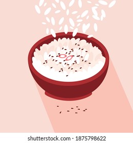 
Flat vector illustration of rice in a red plate on an isolated beige background.
Basmati, wild,arborio,jasmine, long brown. Icons