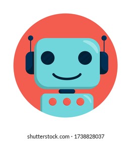 Flat vector illustration: robot in a red circle. Chat robot concept. Support service logo.