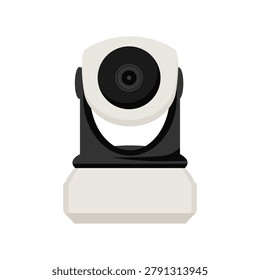 Flat vector illustration of a robotic home security camera. Wireless IP monitoring device isolated on white background.