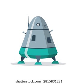 A flat vector illustration of a robotic space lander module featuring a grey conical top and a teal base with three landing struts.
