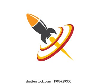 flat vector illustration of rocket break trough orbits